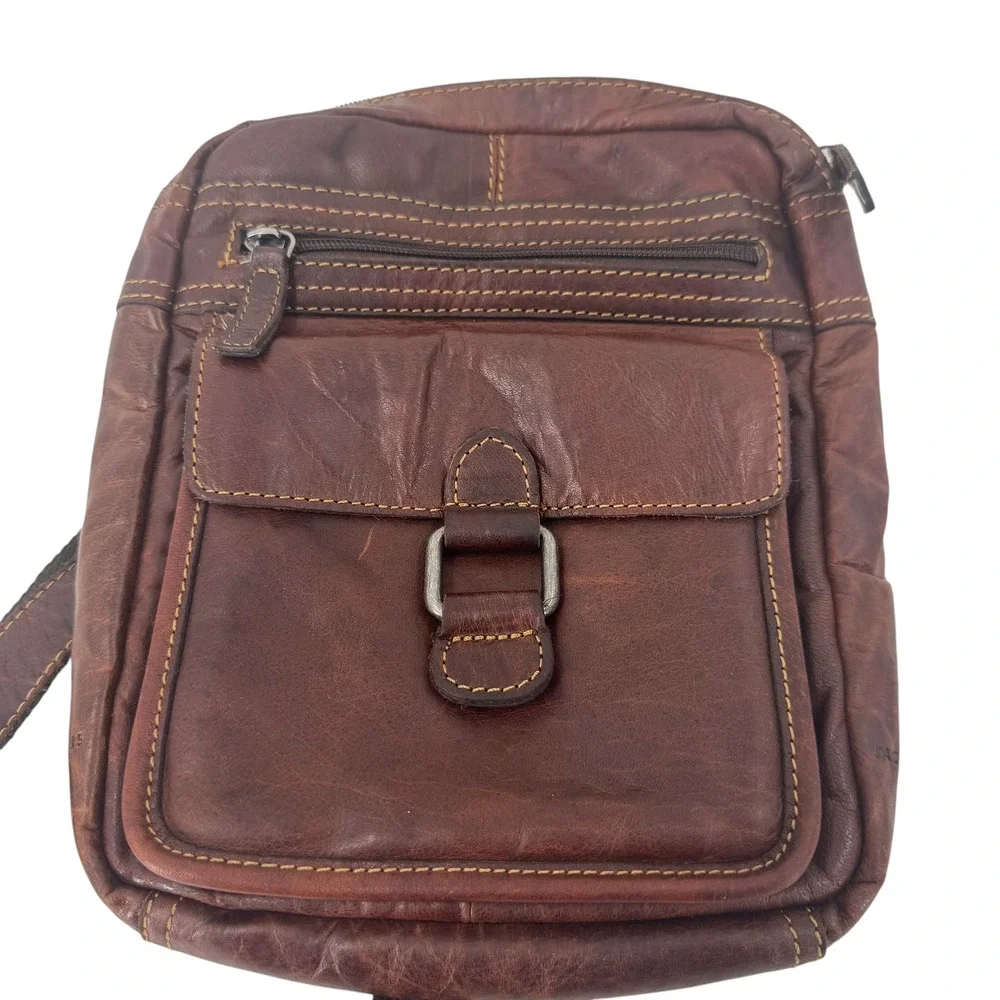 Jack Georges Brown Leather‎ Crossbody Messenger Bag Small Vertical Tablet Bag